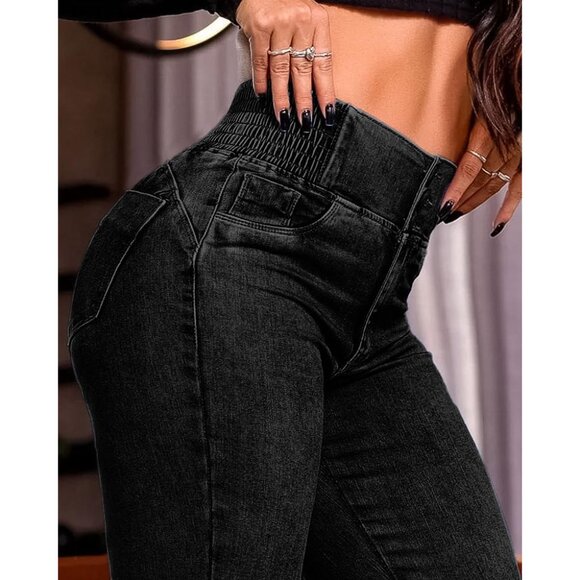 Women's High Waisted Stretch Denim Jeans with Elastic Waist for Casual Wear - Picture 4 of 5